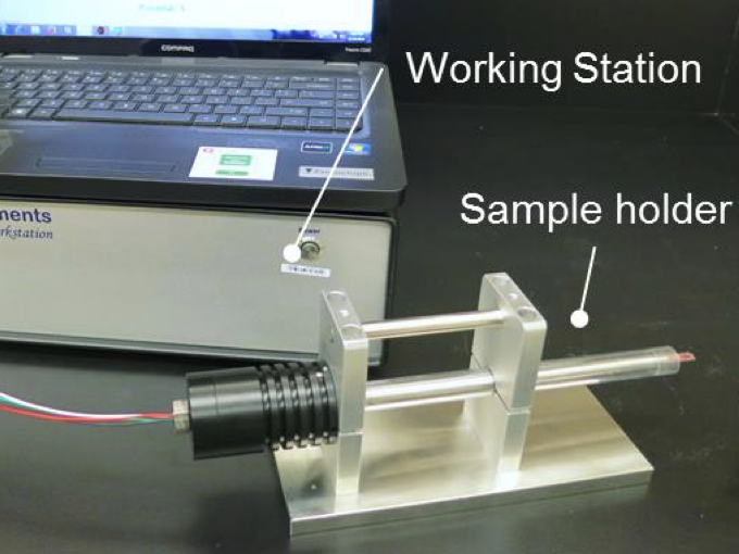 Three-electrode TEM holder wired to an electrochemical workstation